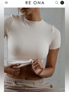 RE ONA Women's Short Sleeve Crop Top IVORY